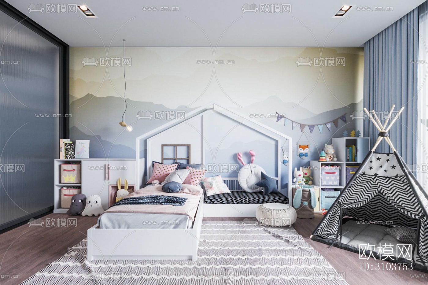 北欧儿童房效果图下载（渲染图2）