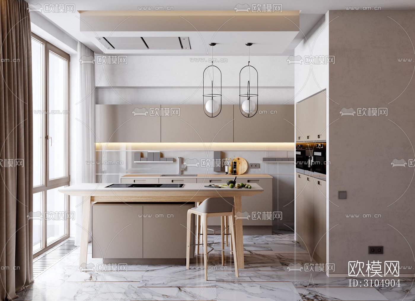 日式厨房效果图下载（渲染图5）