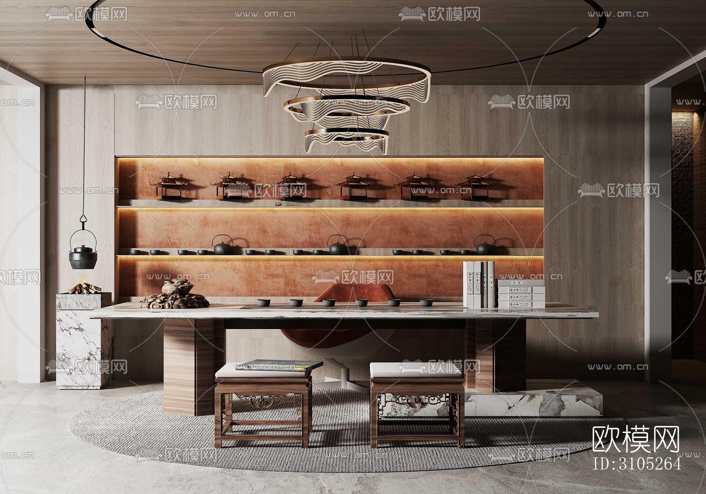 新中式茶室效果图下载（渲染图4）