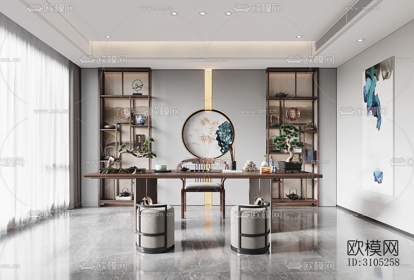 新中式茶室效果图下载（渲染图3）