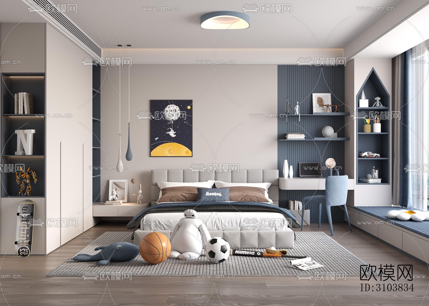 北欧儿童房效果图下载（渲染图2）