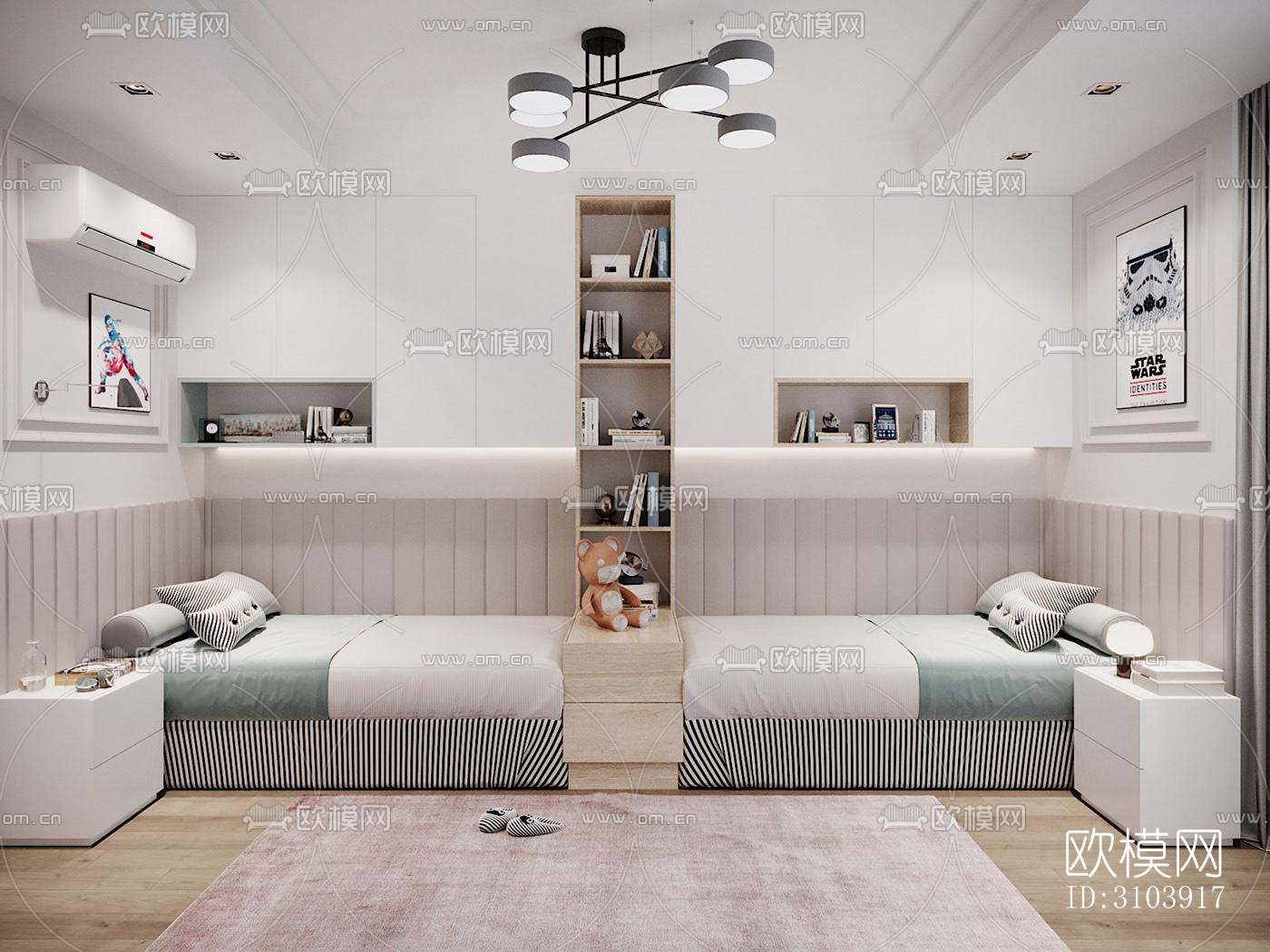 奶油风儿童房效果图下载（渲染图6）