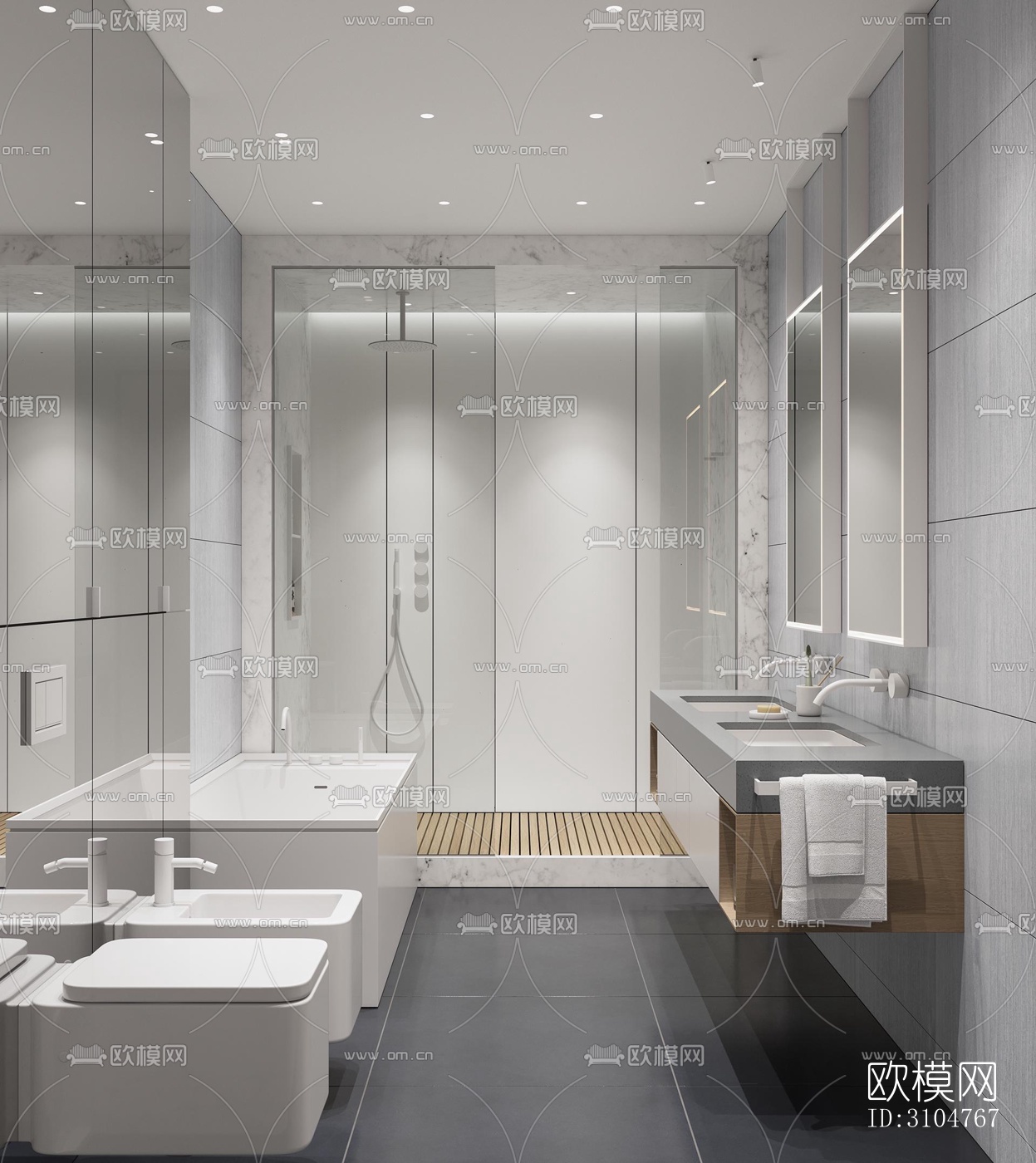 高级灰卫生间效果图下载（渲染图2）