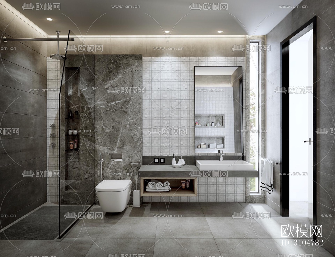 高级灰卫生间效果图下载（渲染图2）