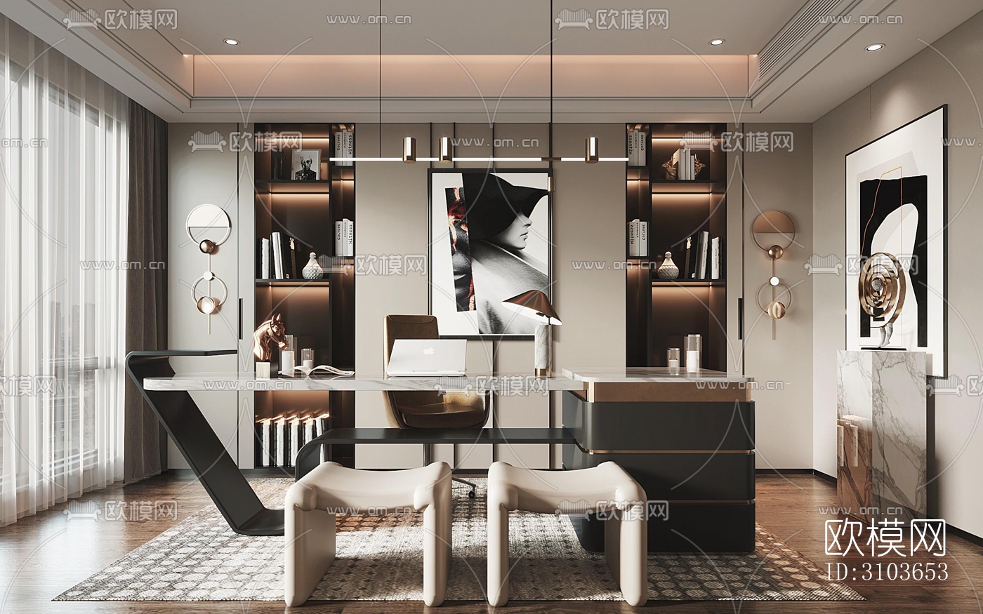 现代书房效果图下载（渲染图3）