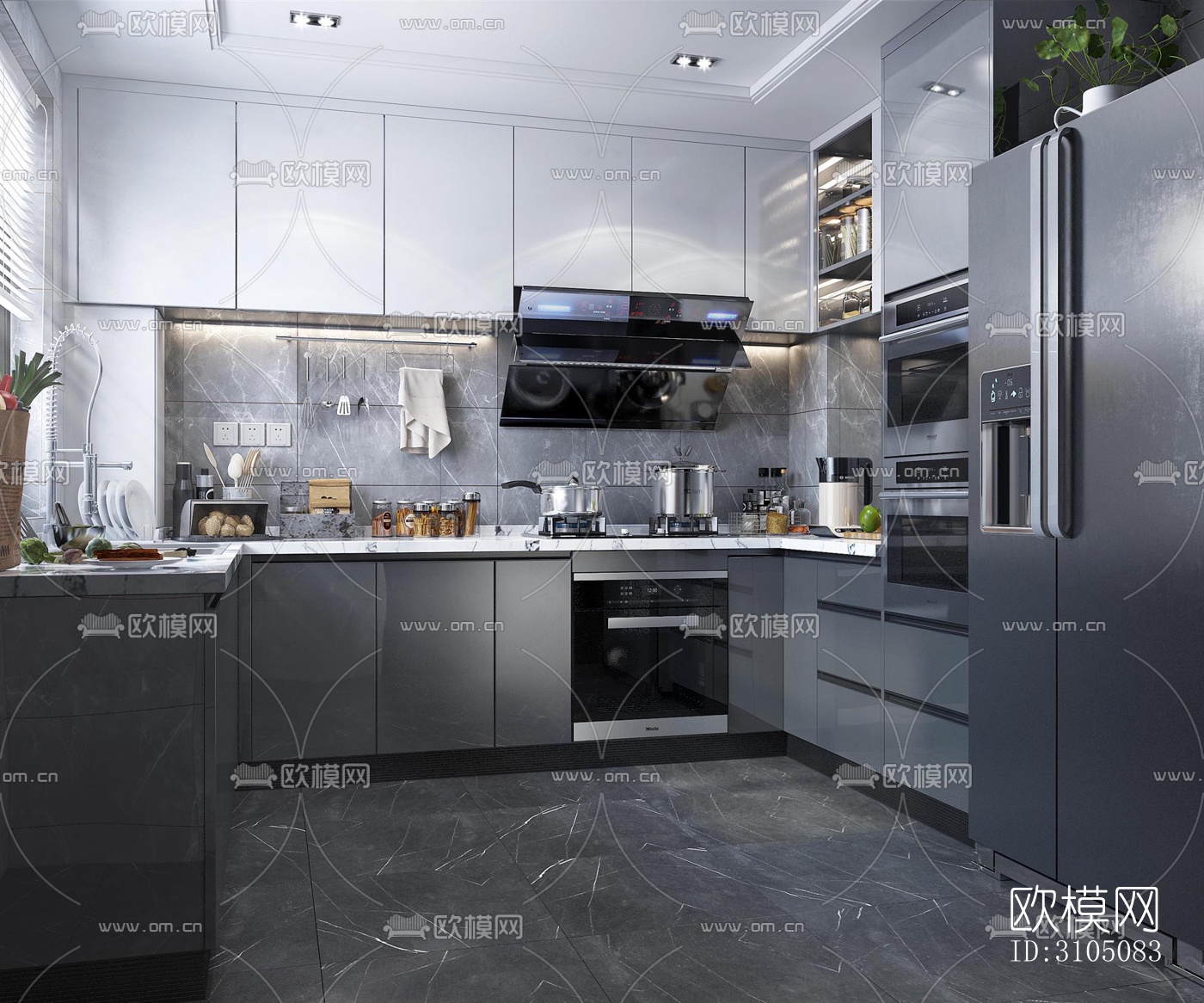 高级灰厨房效果图下载（渲染图5）