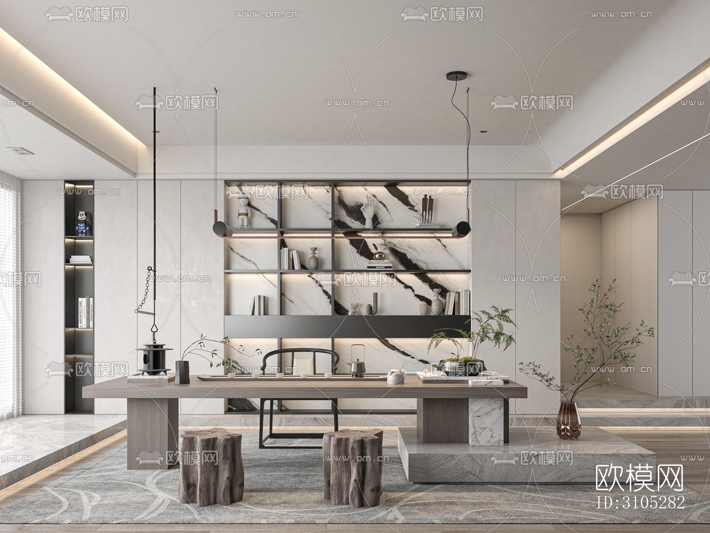 新中式茶室效果图下载（渲染图5）