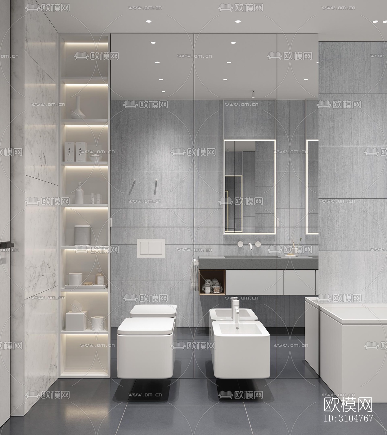 高级灰卫生间效果图下载（渲染图3）