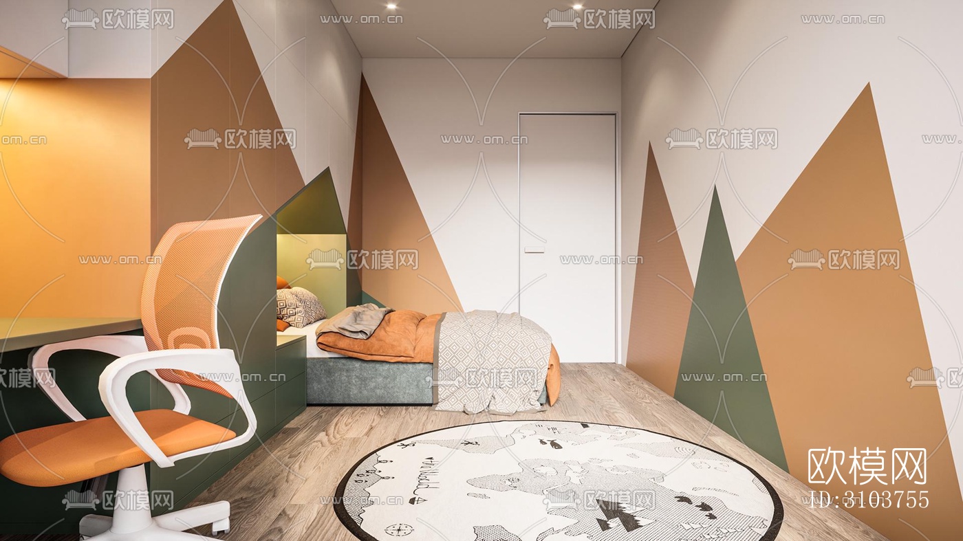 北欧儿童房效果图下载（渲染图1）