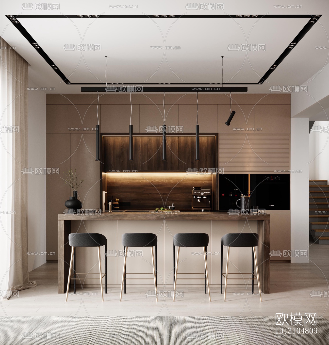 北欧厨房效果图下载（渲染图1）