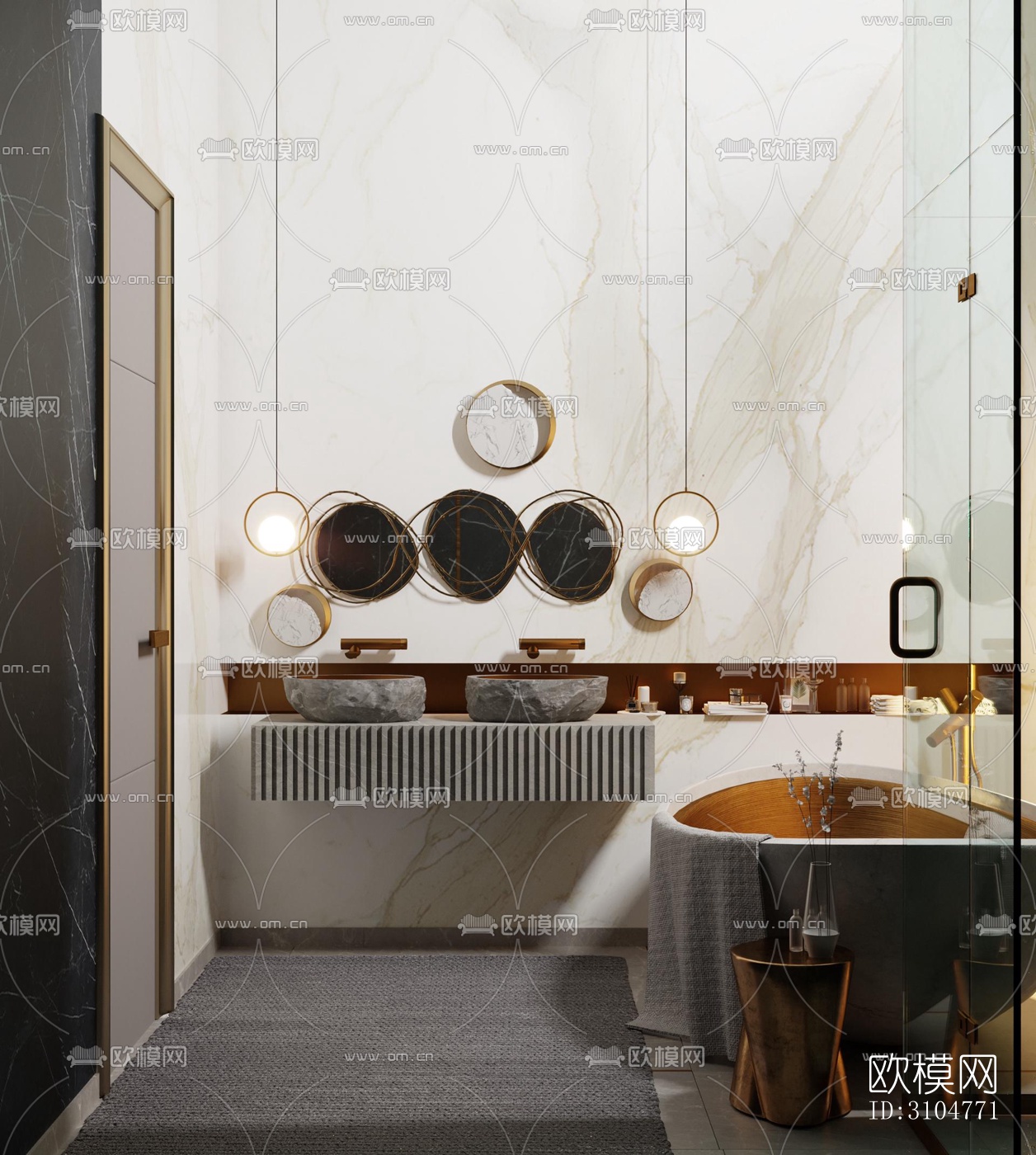 高级灰卫生间效果图下载（渲染图3）