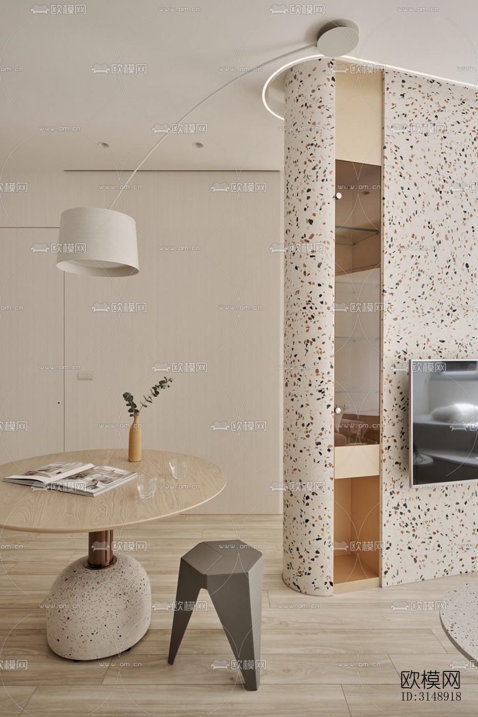 奶油风平层效果图下载（渲染图9）