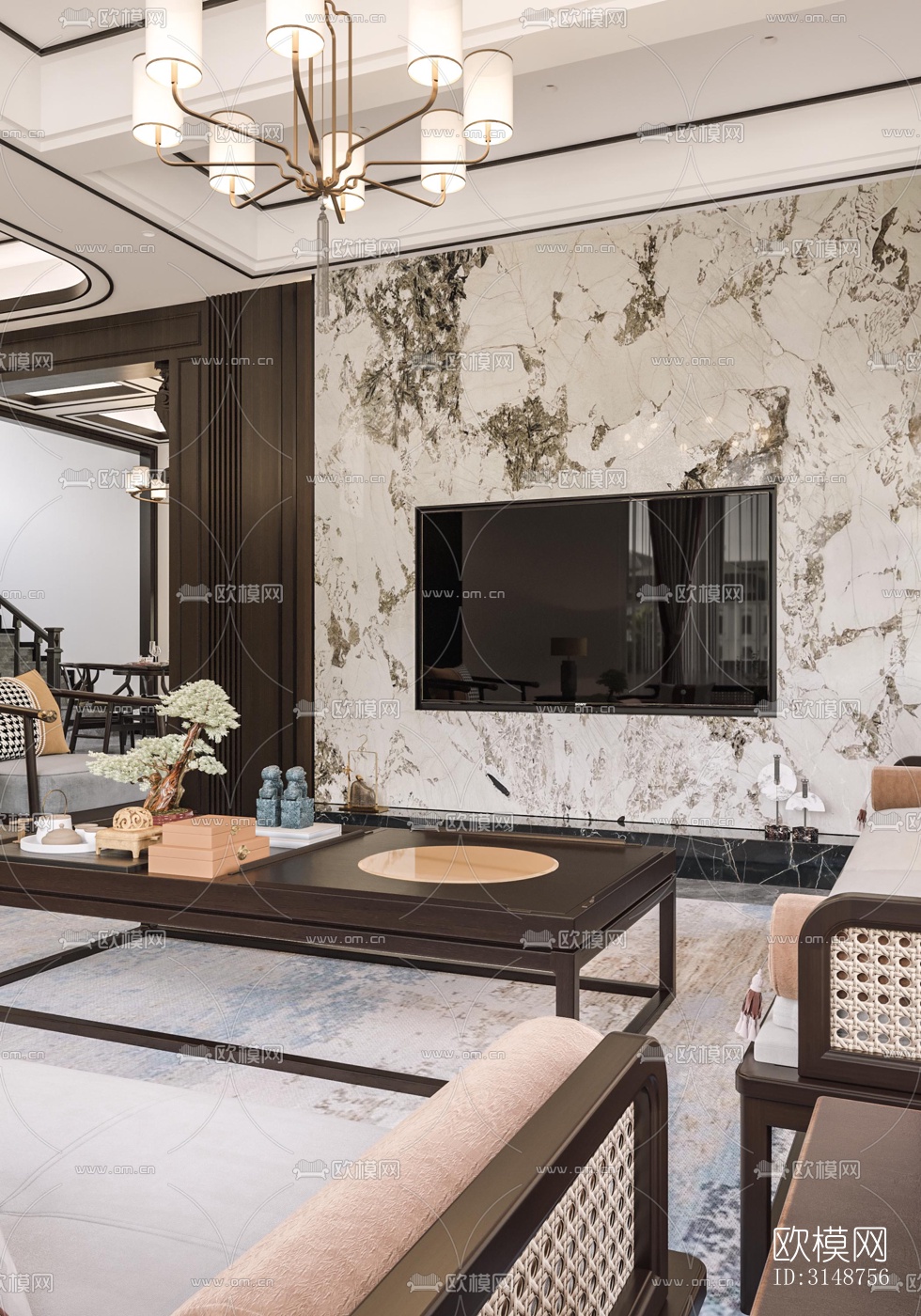 中式平层效果图下载（渲染图11）