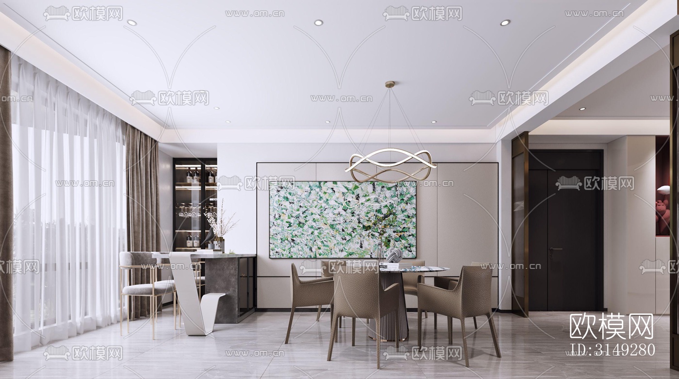 现代平层效果图下载（渲染图10）