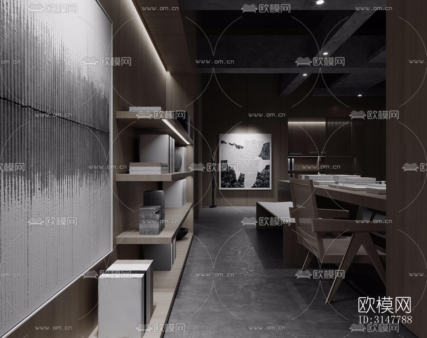 高级灰图书馆效果图下载（渲染图3）