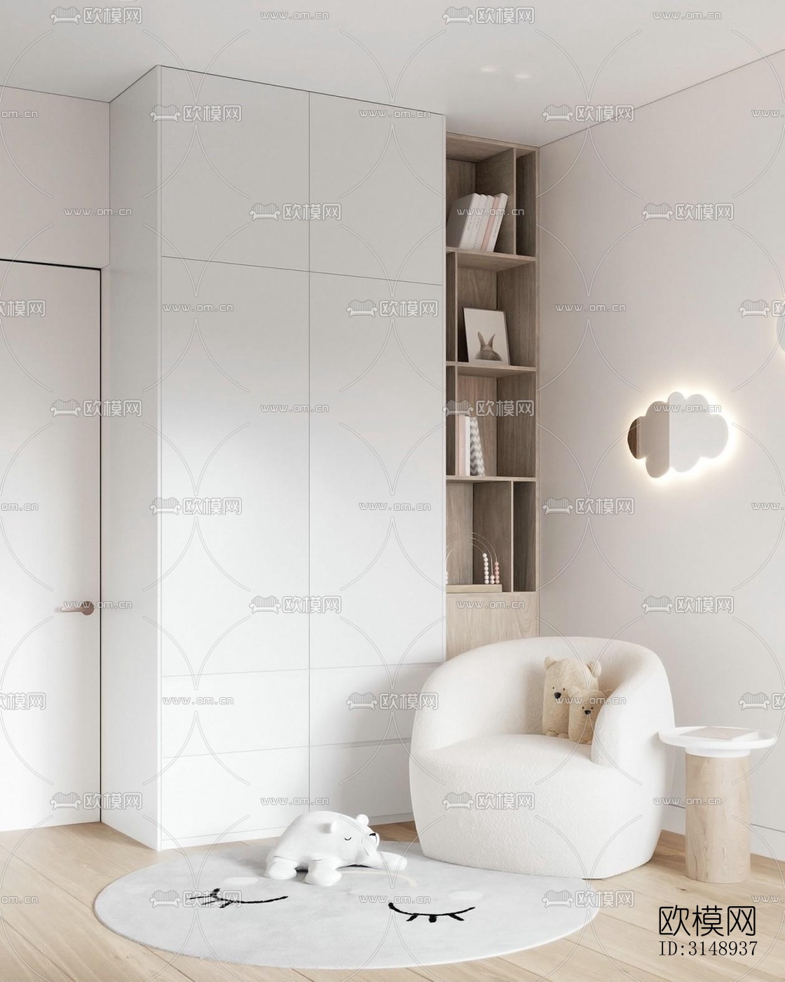 奶油风平层效果图下载（渲染图15）