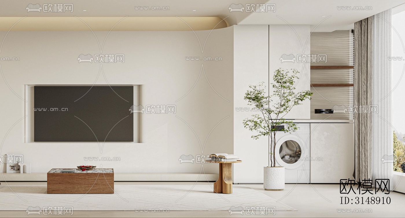 奶油风平层效果图下载（渲染图8）