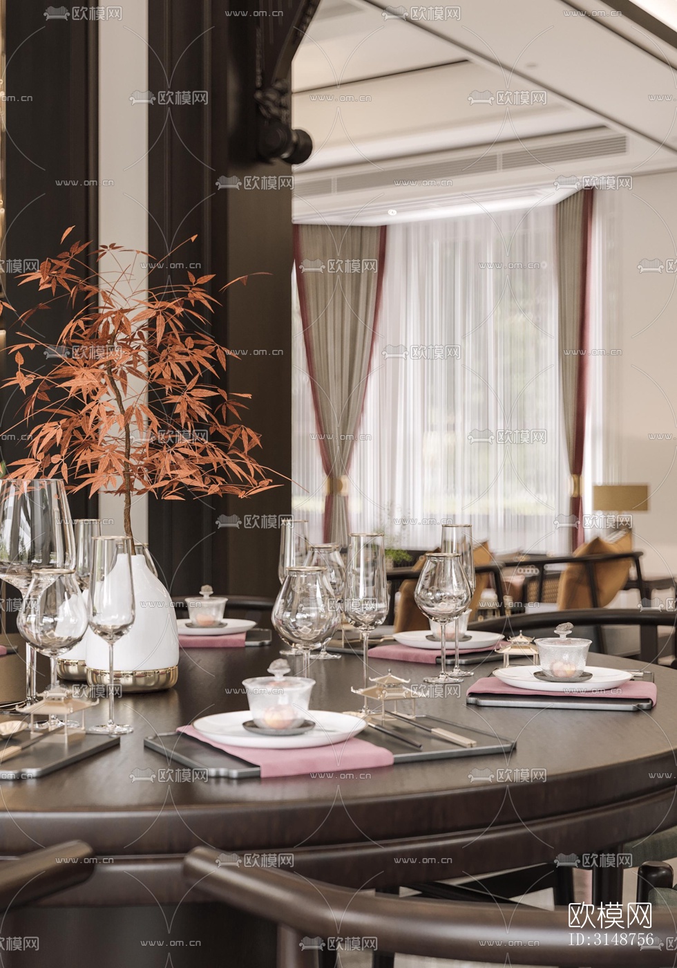 中式平层效果图下载（渲染图12）