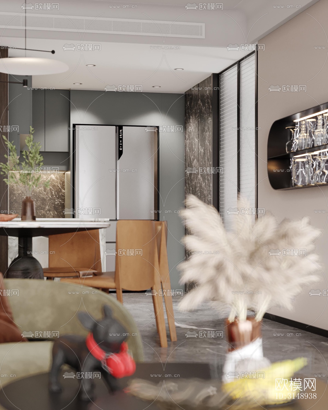 奶油风平层效果图下载（渲染图1）