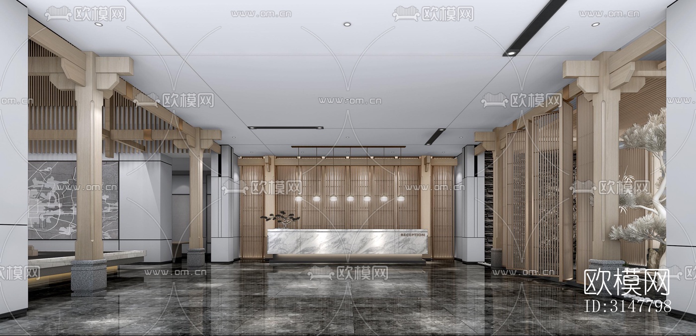 新中式售楼处效果图下载（渲染图5）