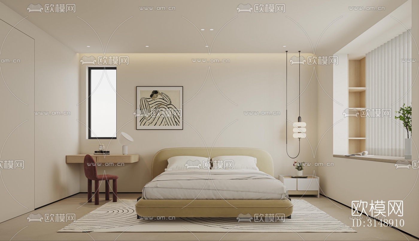 奶油风平层效果图下载（渲染图3）