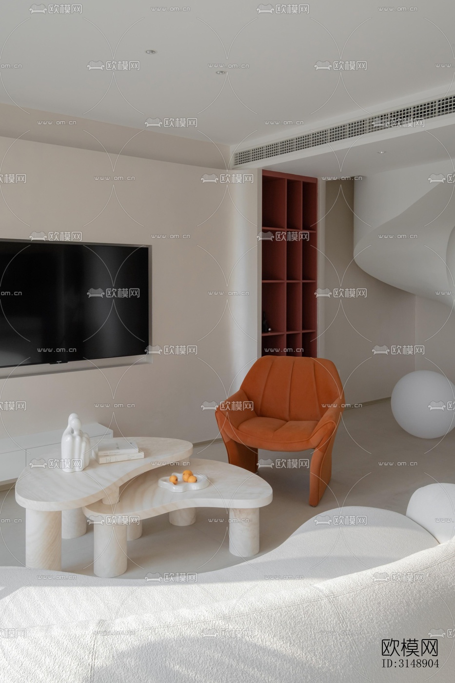 奶油风平层效果图下载（渲染图9）