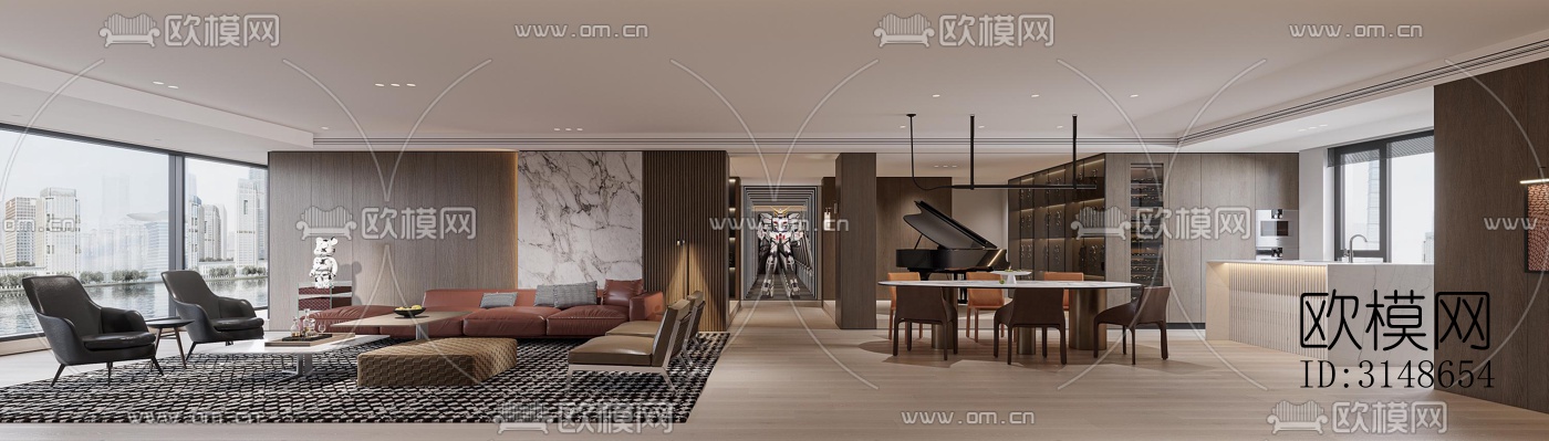 现代大平层效果图下载（渲染图12）