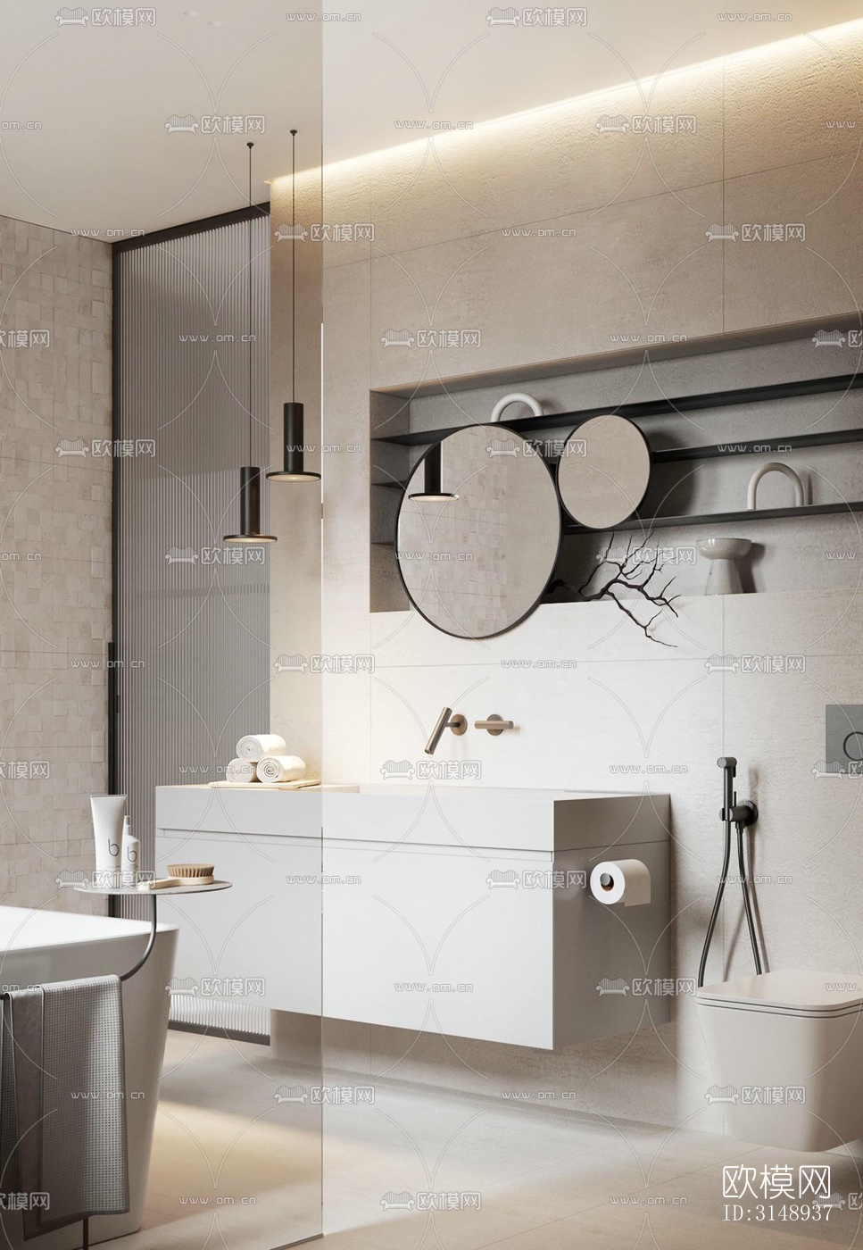 奶油风平层效果图下载（渲染图13）