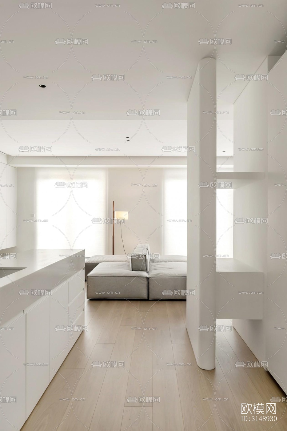 奶油风平层效果图下载（渲染图2）