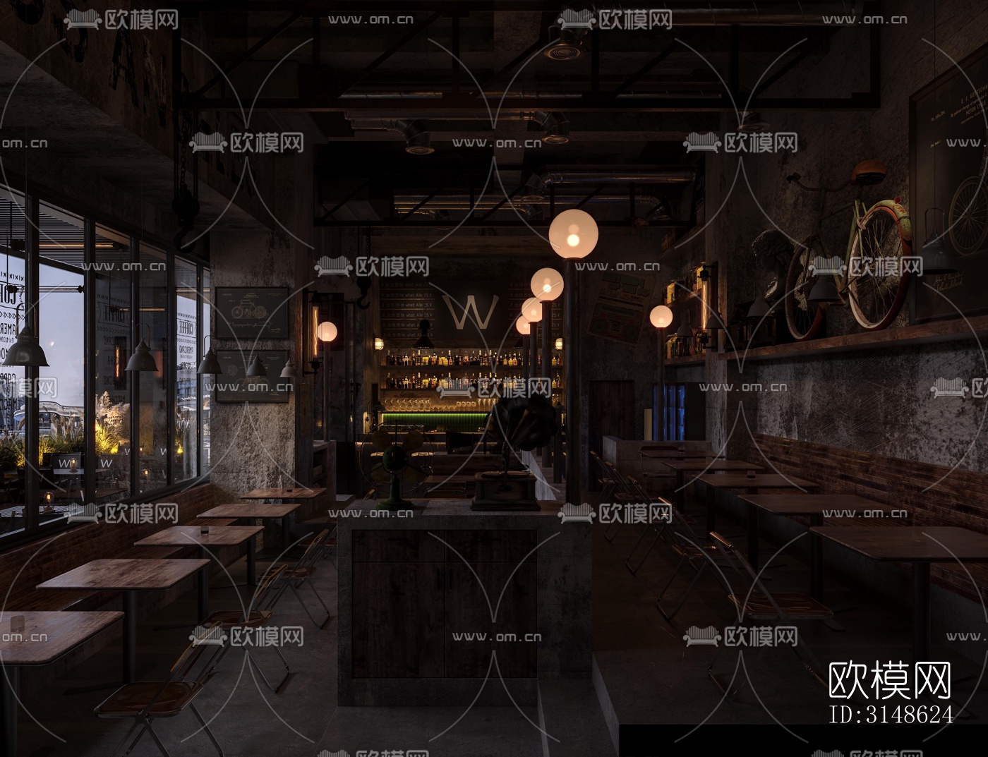 高级灰酒吧效果图下载（渲染图3）
