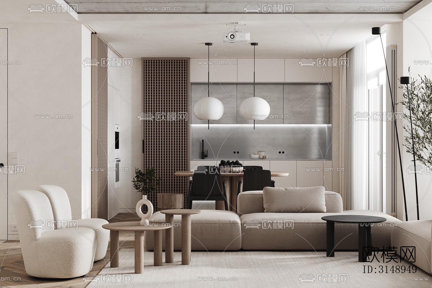 奶油风平层效果图下载（渲染图17）