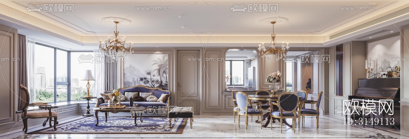 法式平层效果图下载（渲染图2）