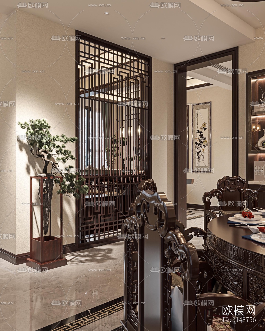 中式平层效果图下载（渲染图4）