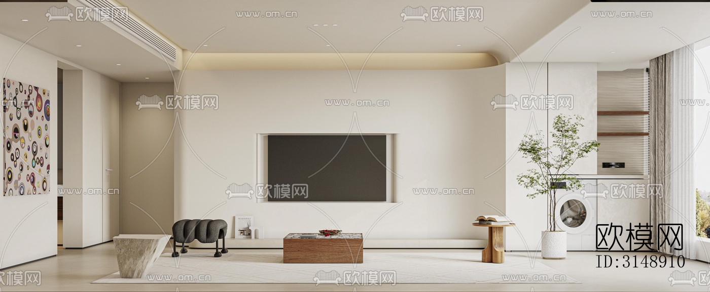 奶油风平层效果图下载（渲染图1）