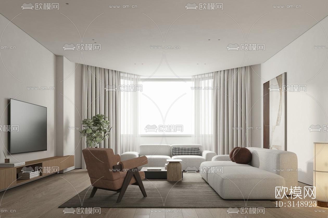 奶油风平层效果图下载（渲染图4）