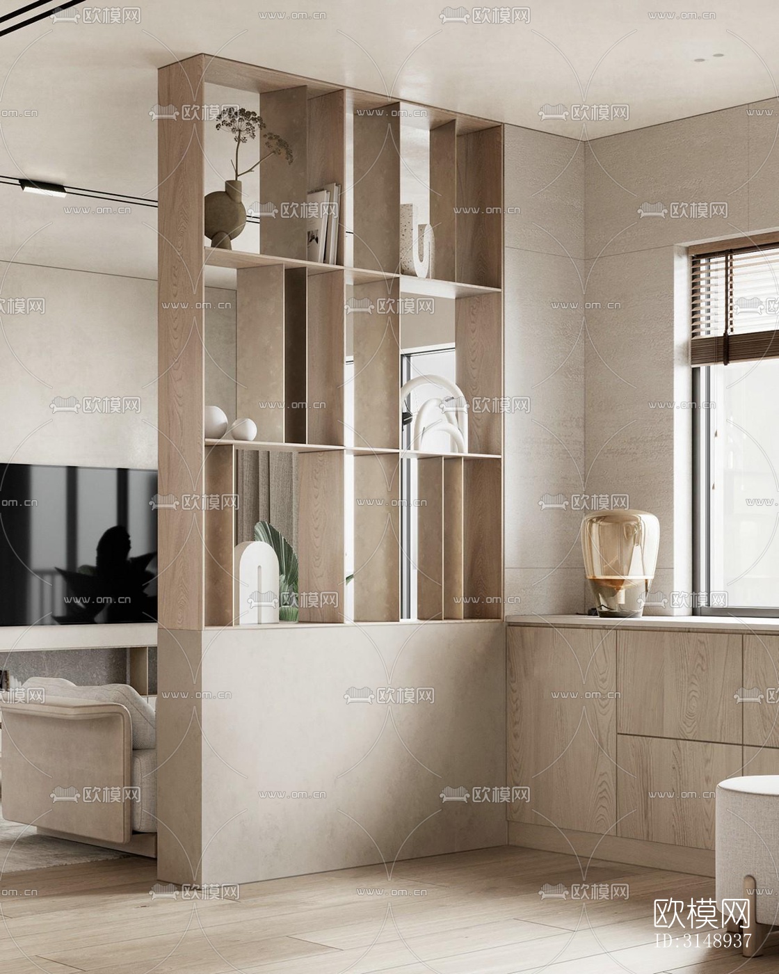 奶油风平层效果图下载（渲染图3）