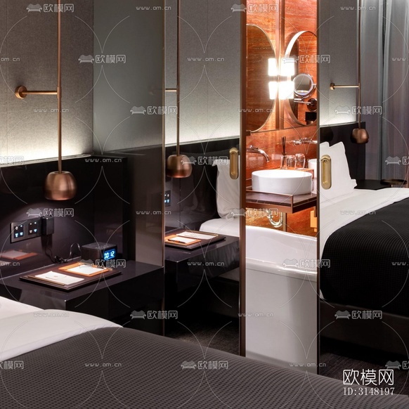 高级灰酒店民宿效果图下载(渲染图8)