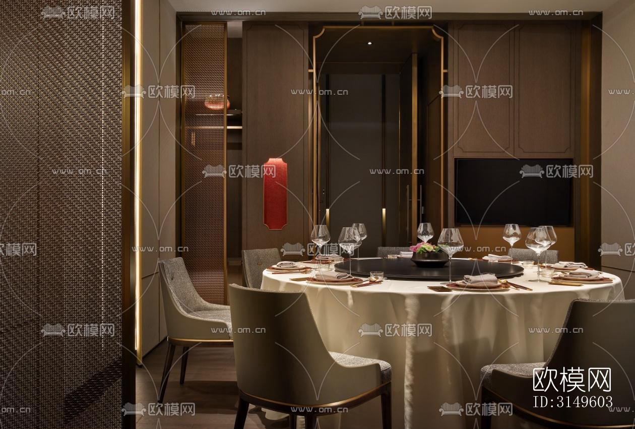 新中式餐厅效果图下载（渲染图3）