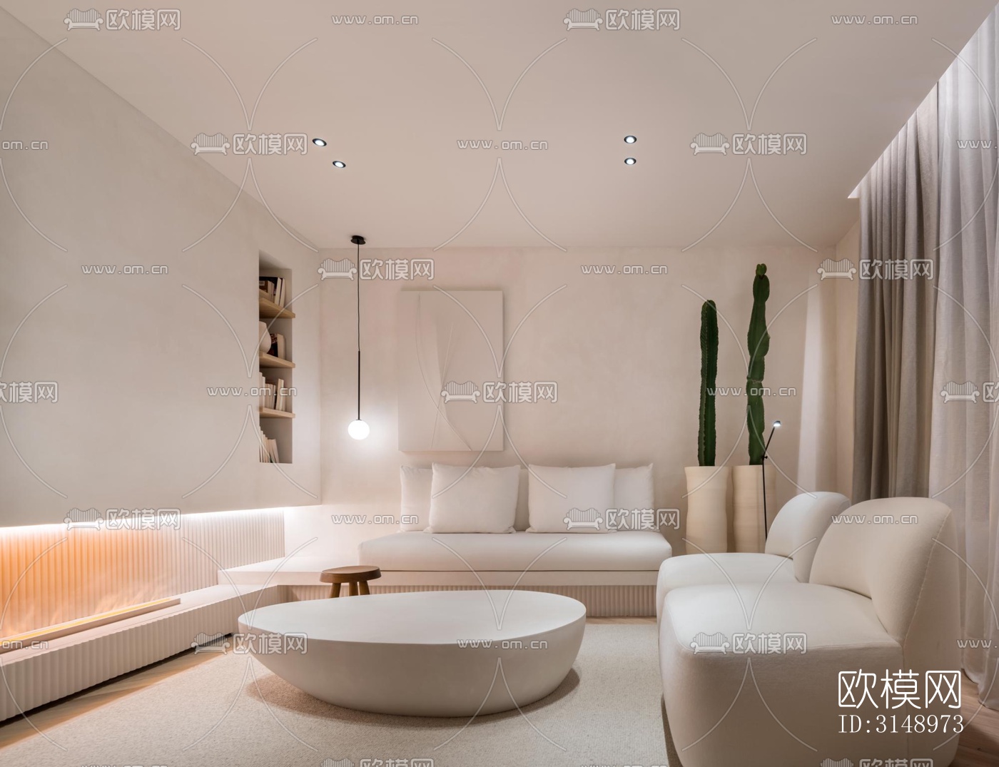 奶油风平层效果图下载（渲染图9）