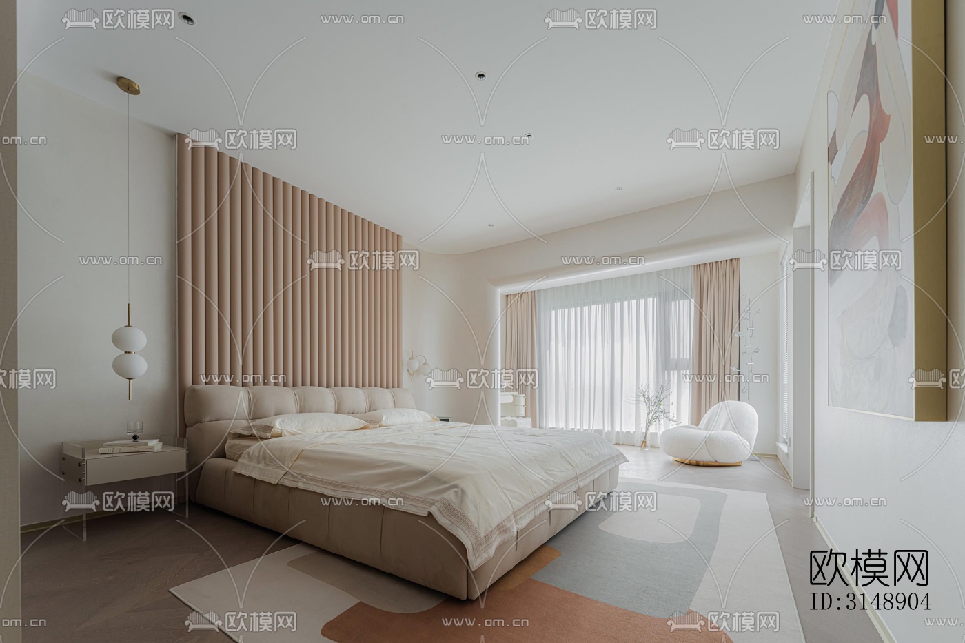 奶油风平层效果图下载（渲染图3）