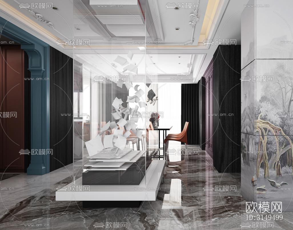 美式平层效果图下载（渲染图3）