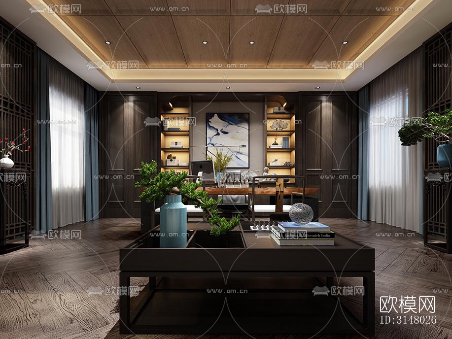 新中式酒店民宿效果图下载（渲染图3）