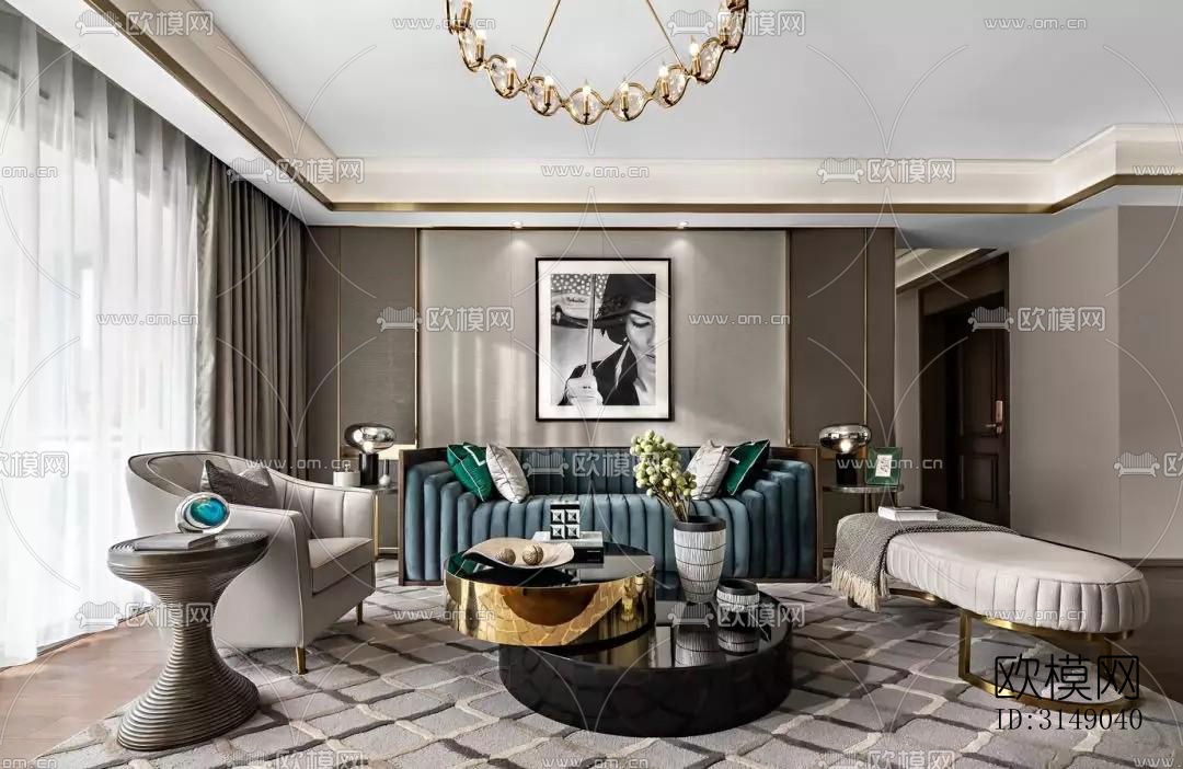 欧式平层效果图下载（渲染图3）
