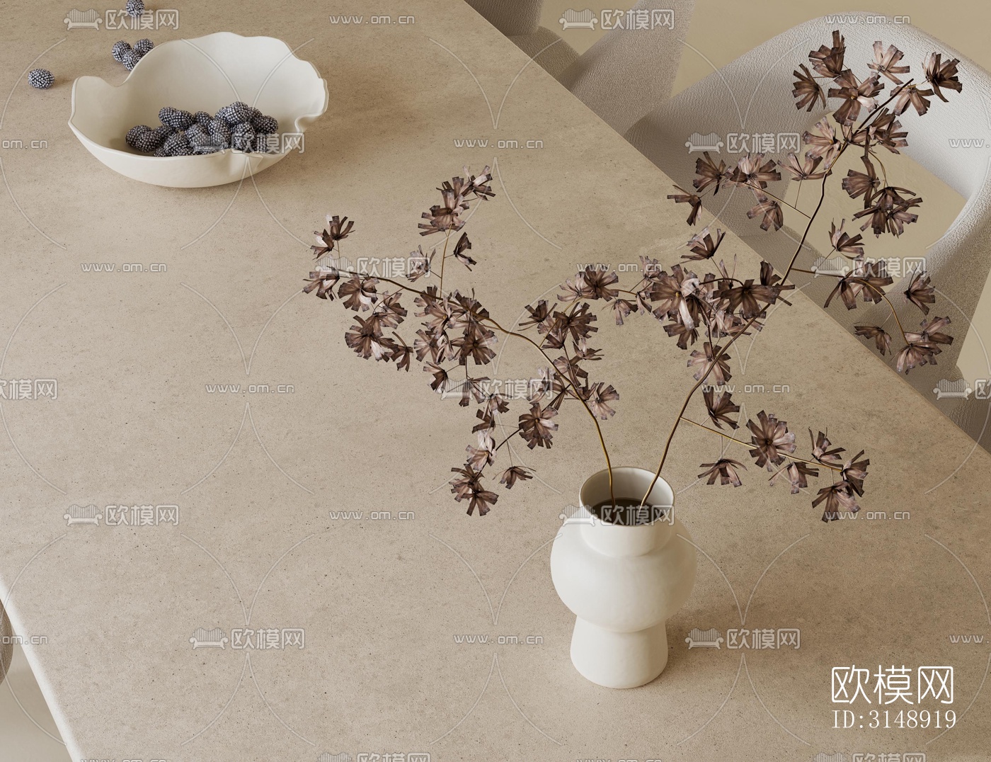 奶油风平层效果图下载（渲染图4）