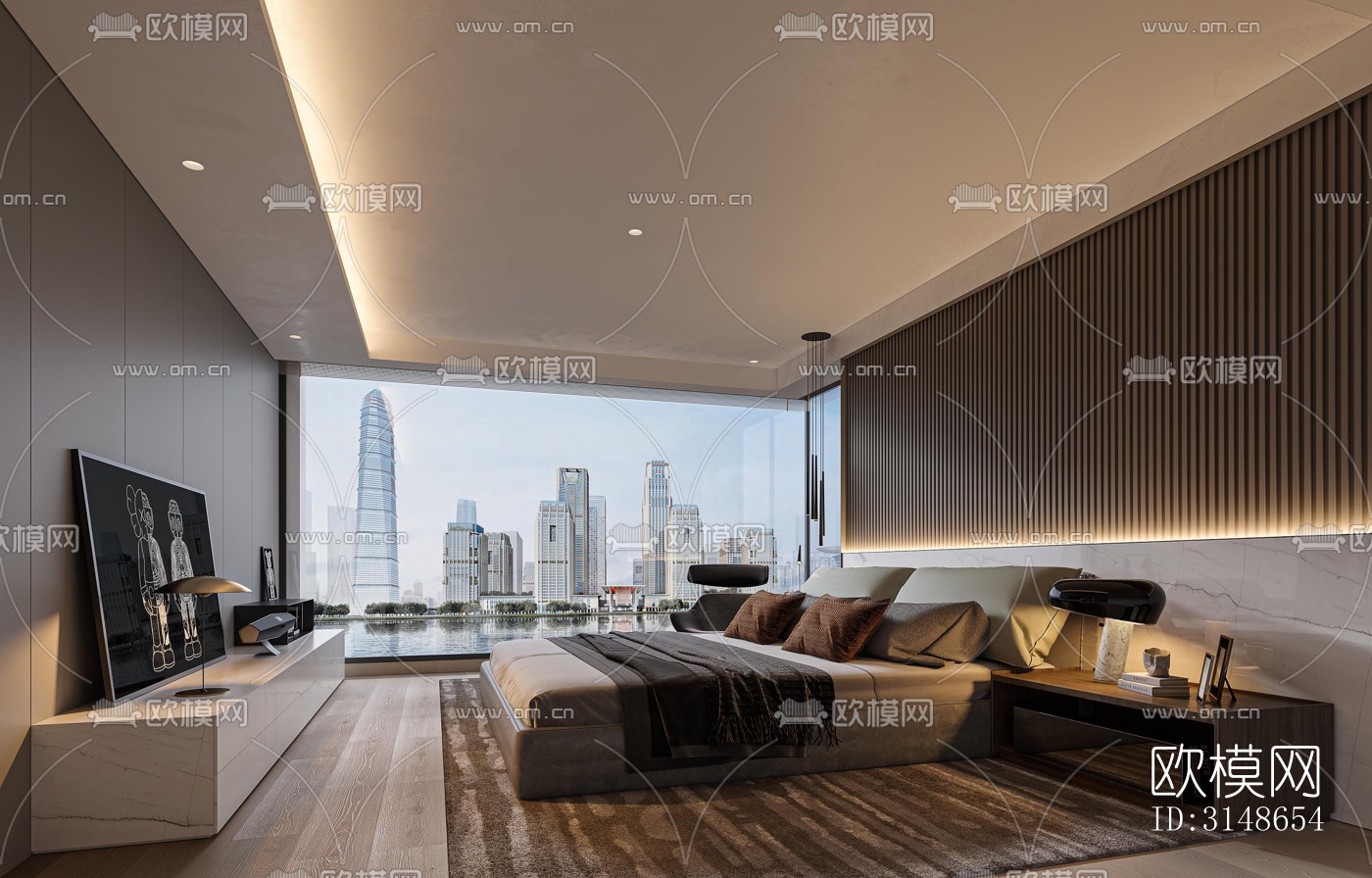 现代大平层效果图下载（渲染图18）