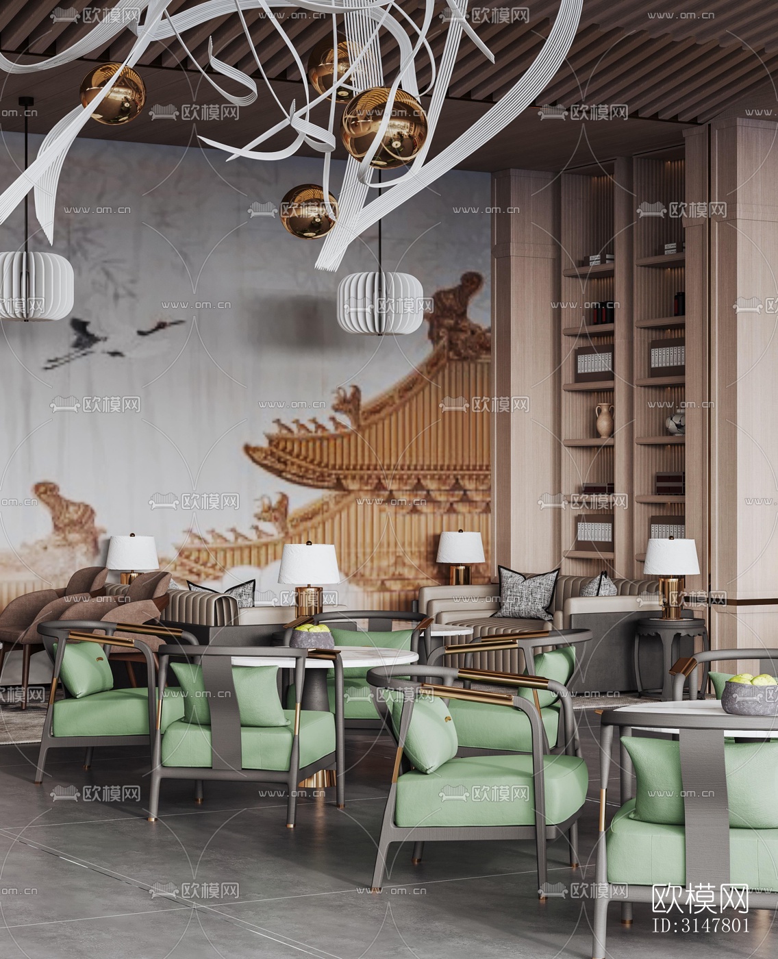 新中式售楼处效果图下载（渲染图6）