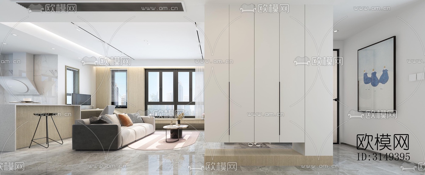 现代平层效果图下载（渲染图1）