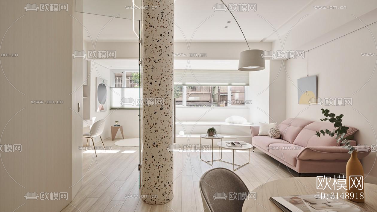 奶油风平层效果图下载（渲染图1）