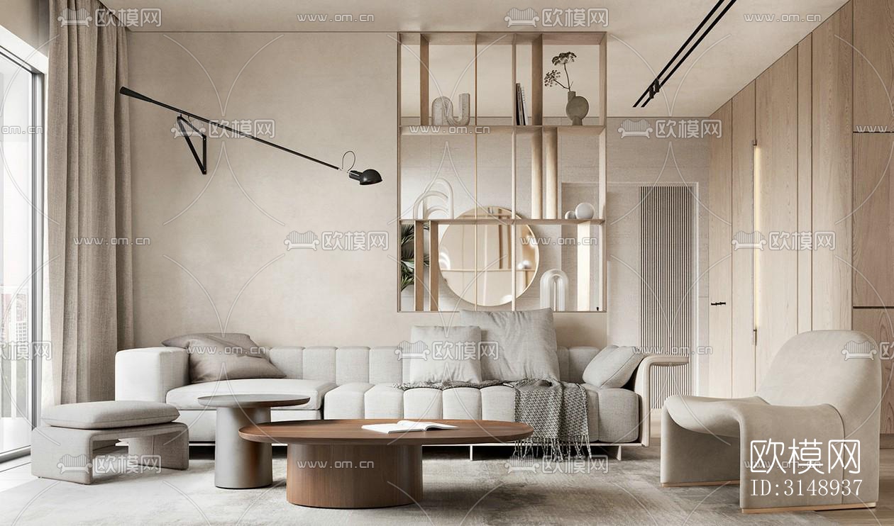 奶油风平层效果图下载（渲染图2）