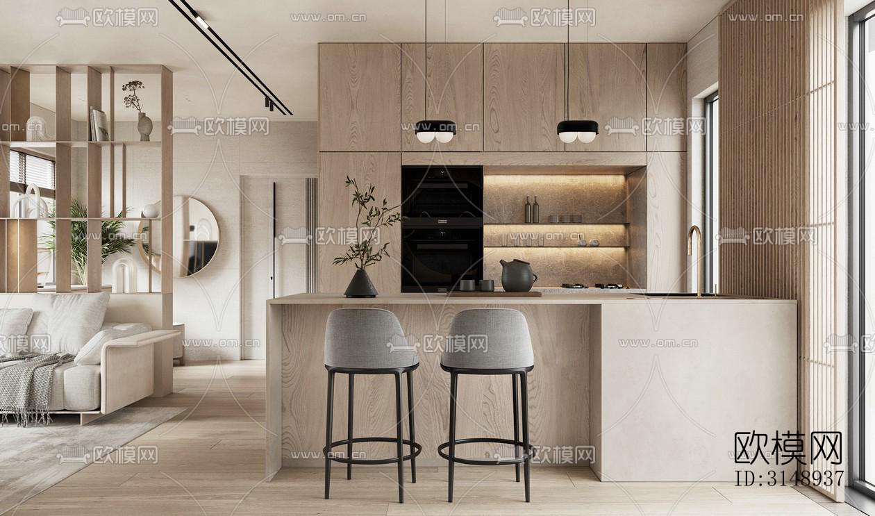 奶油风平层效果图下载（渲染图5）